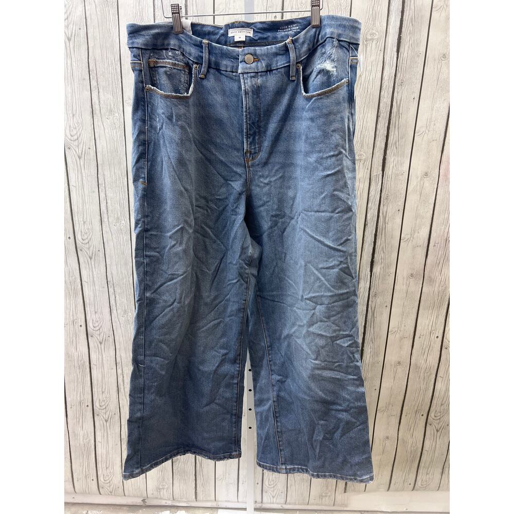 NWT Good American Plus Size 18 Palazzo Wide Leg Cropped High Rise Blue Jeans - Picture 2 of 5